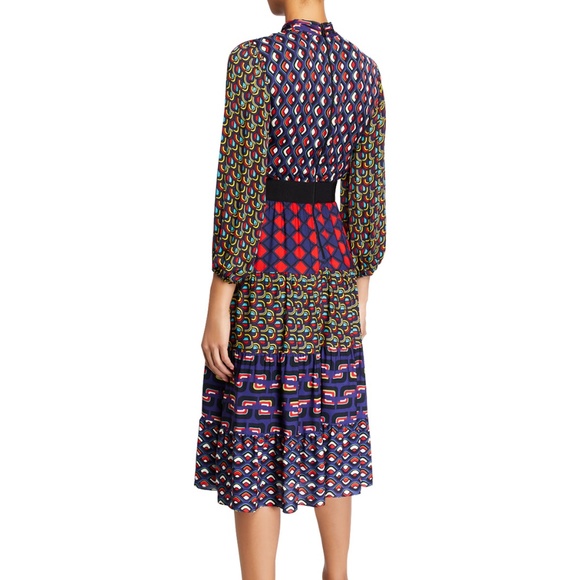 NWT $495 Alice + Olivia Karolina Paneled Blouson-Sleeve Midi Dress! - Picture 2 of 10